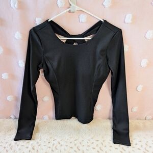 Black Long Sleeve Activewear Shirt, Criss Cross Back, Medium, Women's